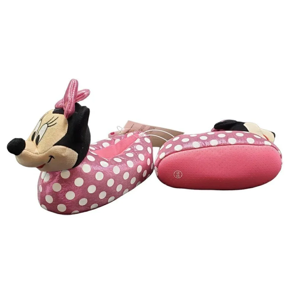 NWT Minnie Mouse Slippers Girls Size 9/10 11/12 Disney Junior Polka Dots NEW - Picture 2 of 9